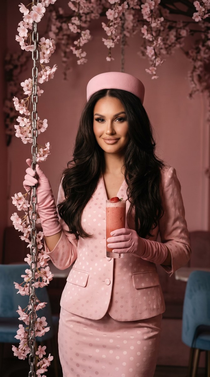 Photorealistic Portrait in a Romantic Pink Cherry Blossom Scene