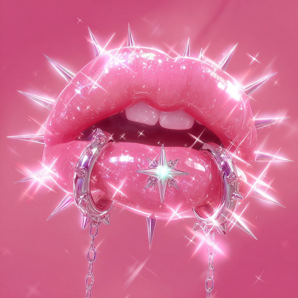 Stylized Lip Piercing Artwork on a Pink Background output 1