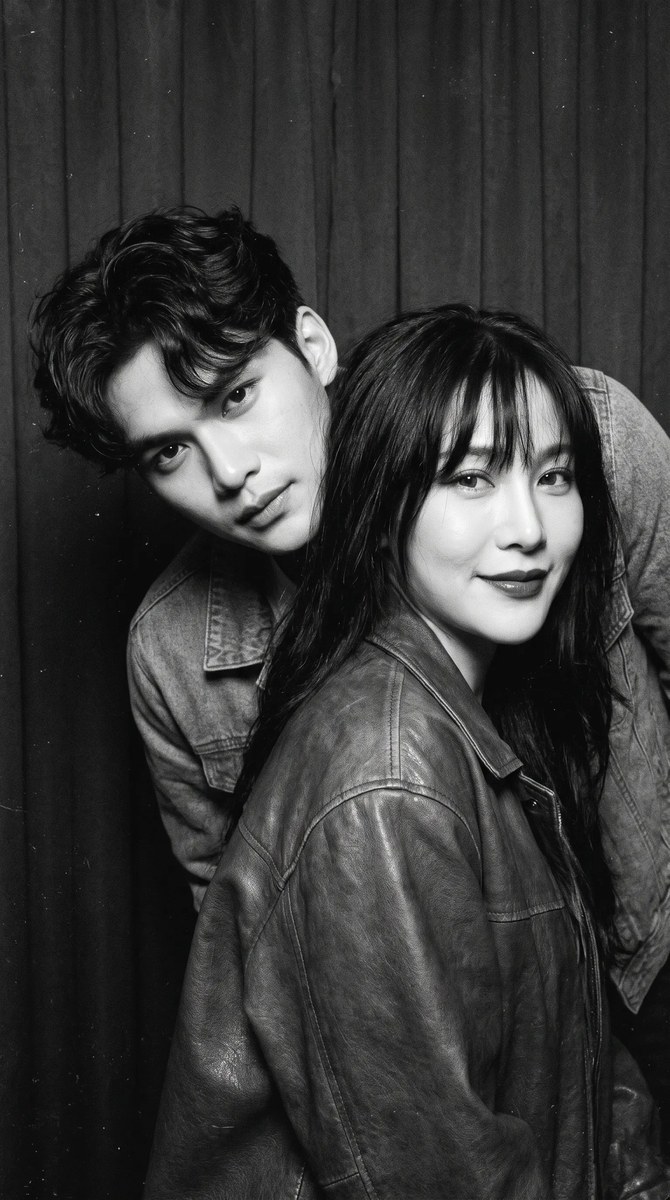 Vintage Black-and-White Couple Photobooth Portrait output 2