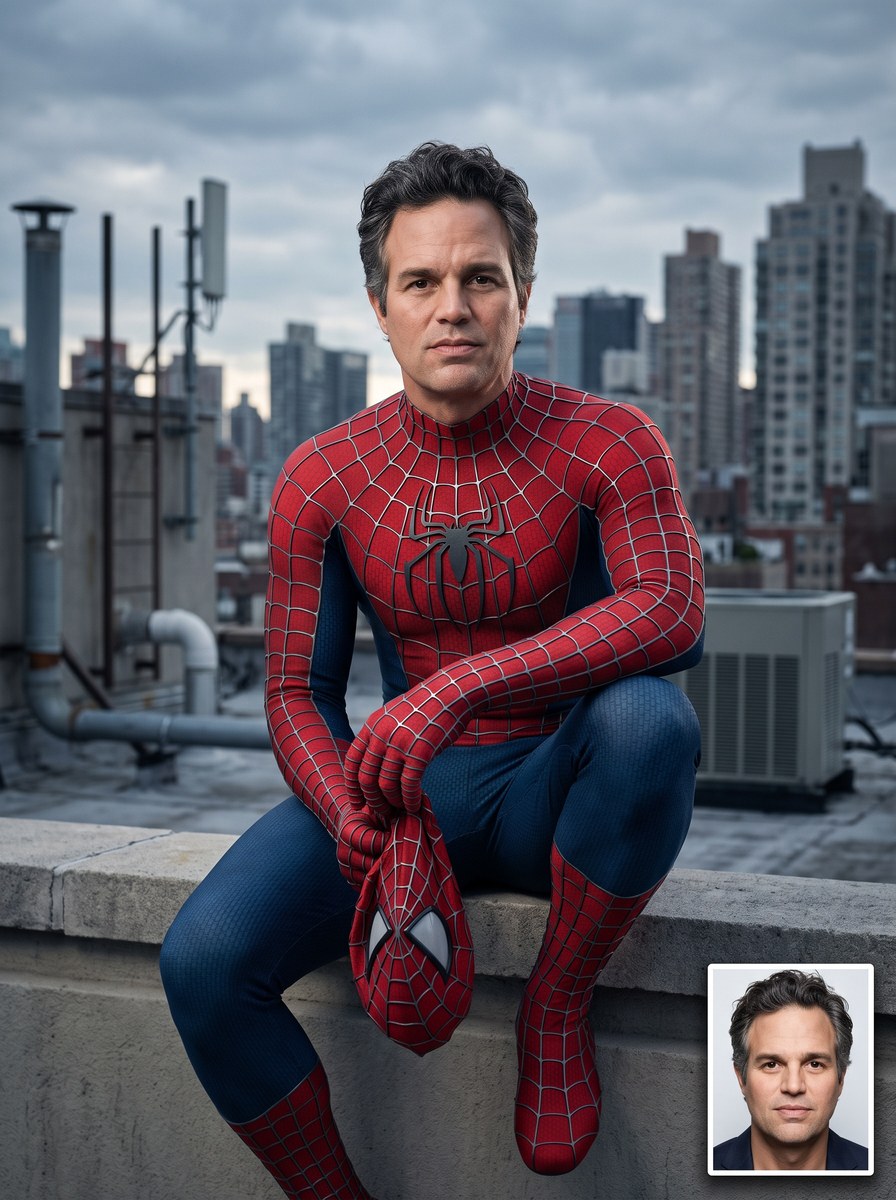 Photorealistic Rooftop Spider-Suit Portrait output 3