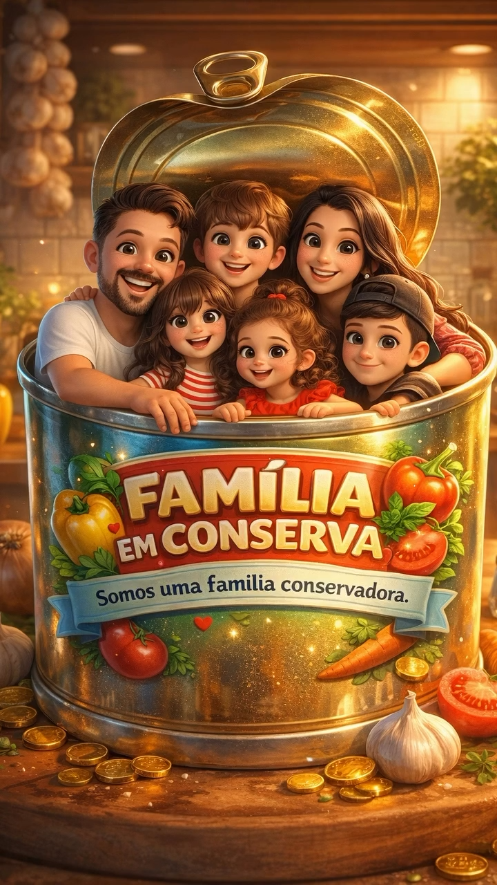 Create a Cartoon Family Canning Label from Reference Images output 1