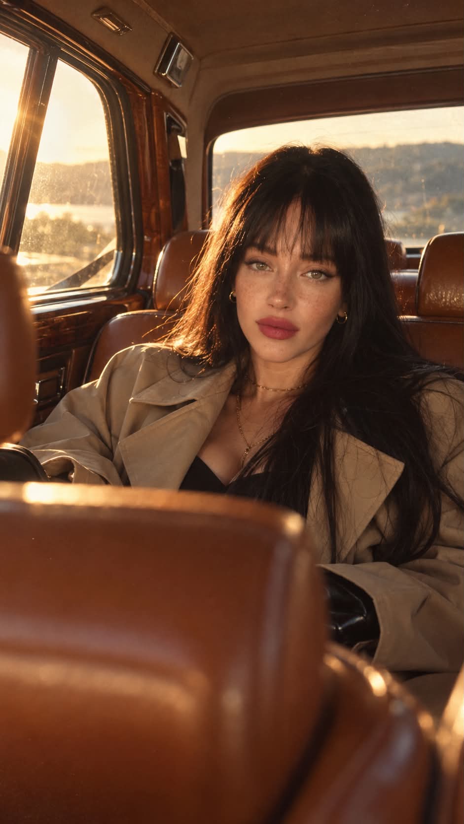Golden-Hour Portrait in a Vintage Luxury Car