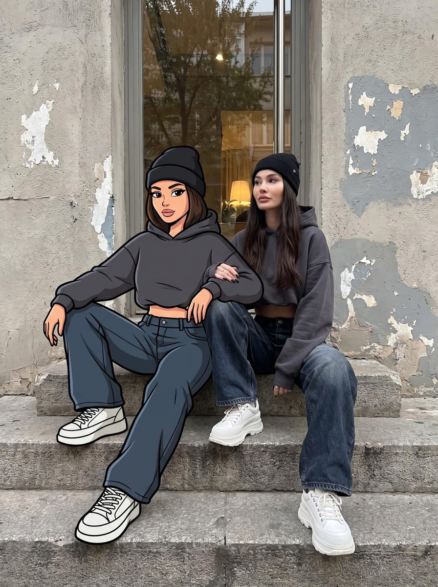 Mixed-Reality Street Portrait with a Cartoon Twin