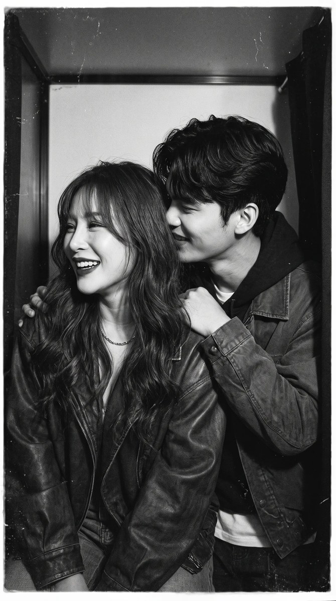 Vintage Black-and-White Couple Photobooth Portrait output 3