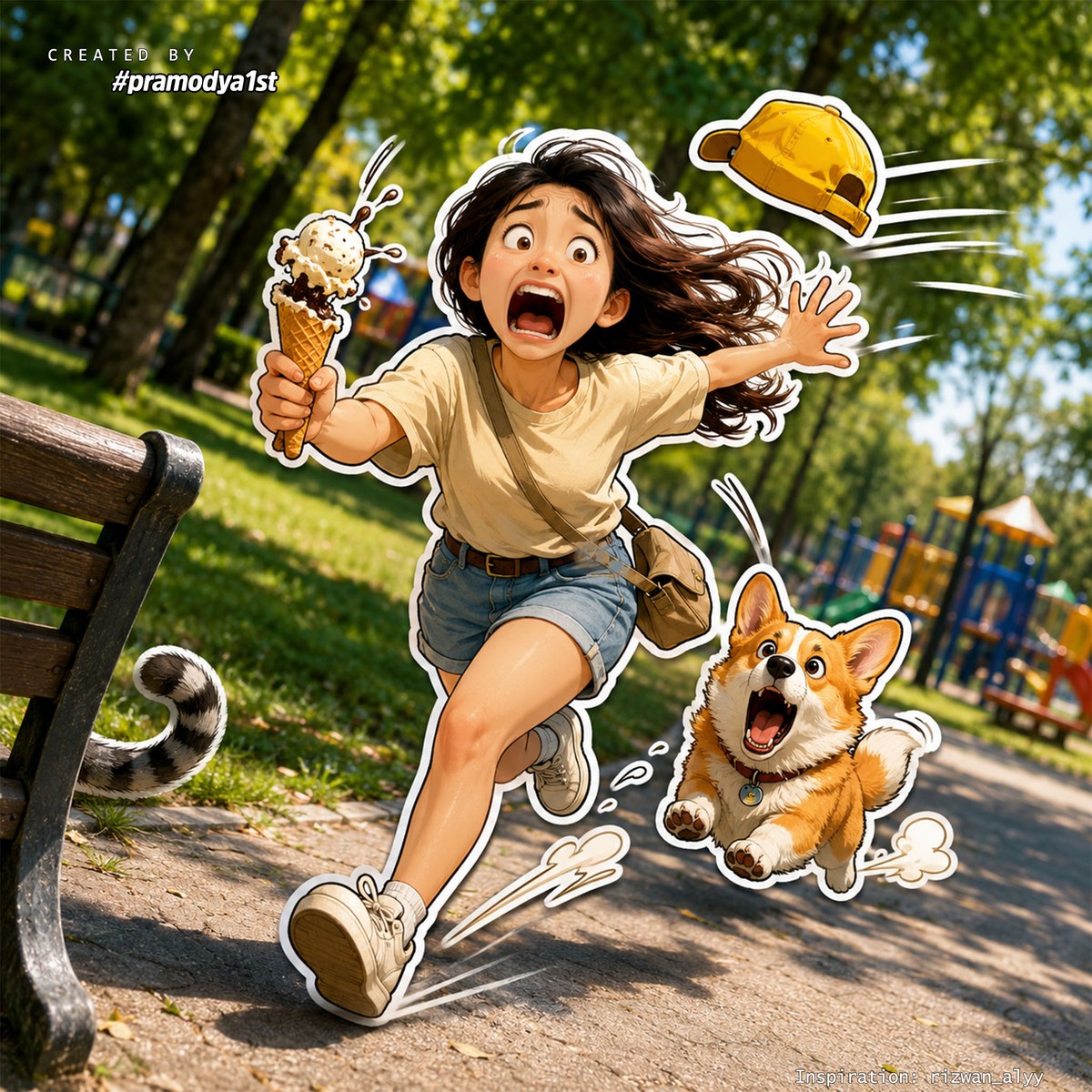 Comedic 3D Sticker in a Sunny Park
