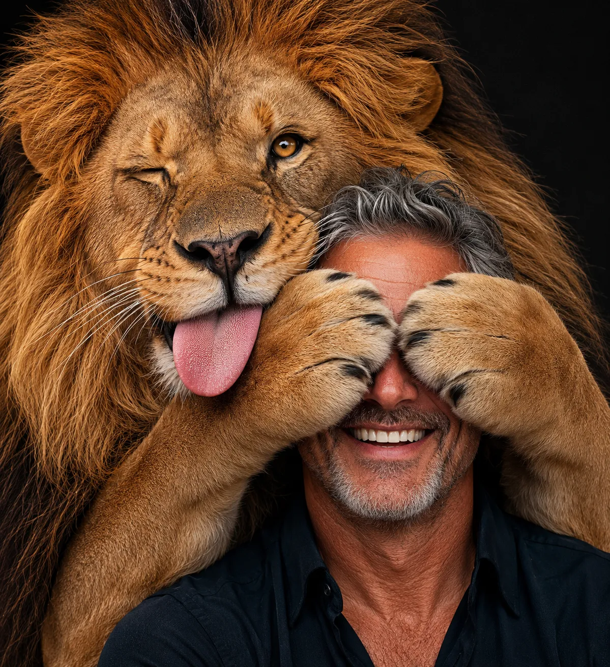Photorealistic Portrait of a Man and Playful Scottish Fold output 2