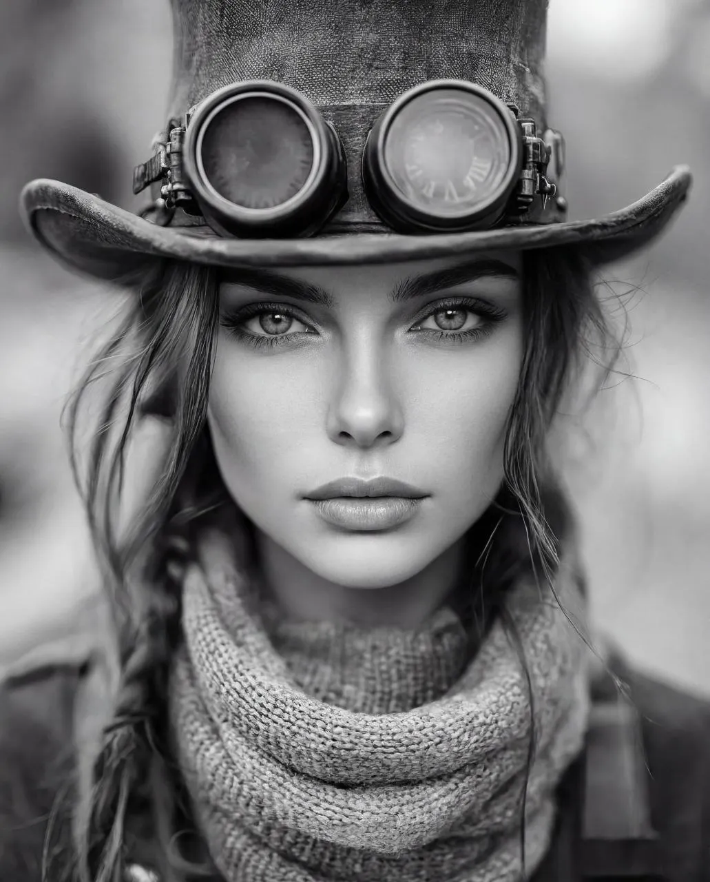 Black-and-White Steampunk Portrait Face Replacement