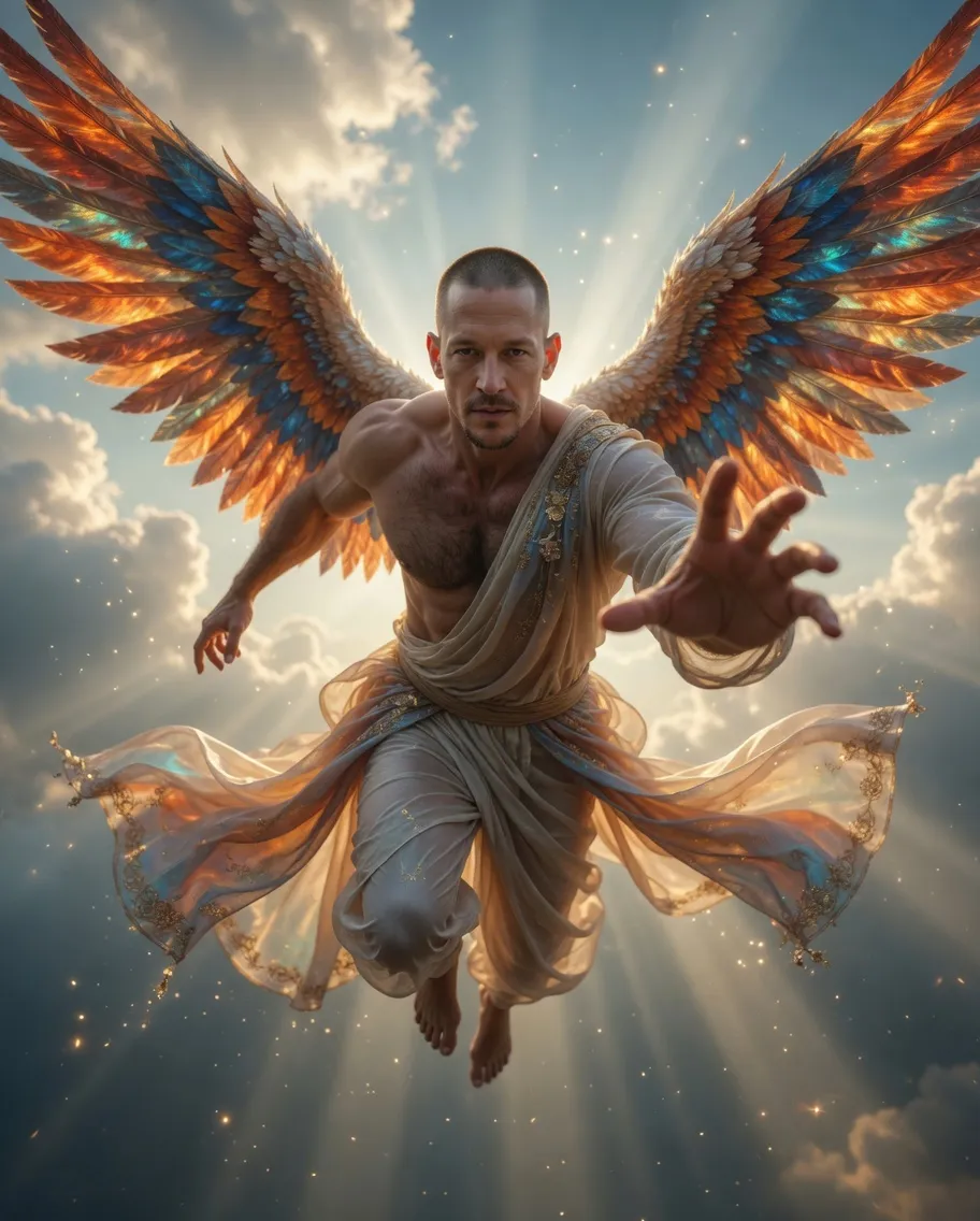 Cinematic Celestial Angel Flying Toward Camera output 3