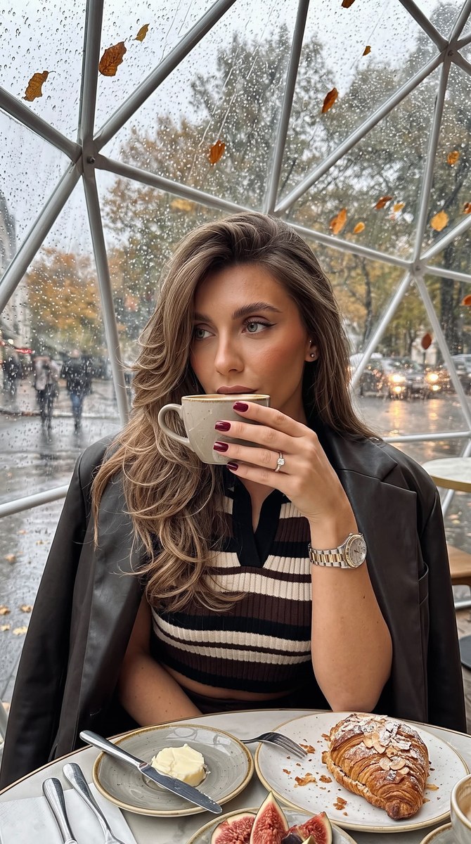 Candid Autumn Café Portrait Under a Geodesic Dome