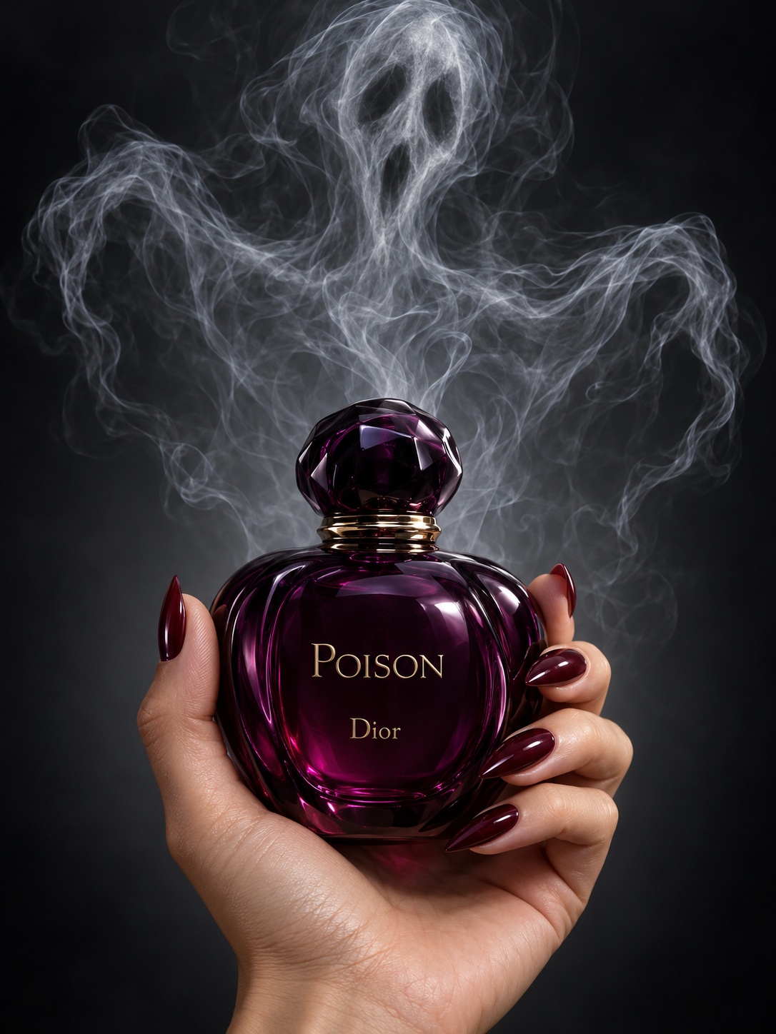 Photorealistic Halloween Product Ad with a Smoke Ghost output 1