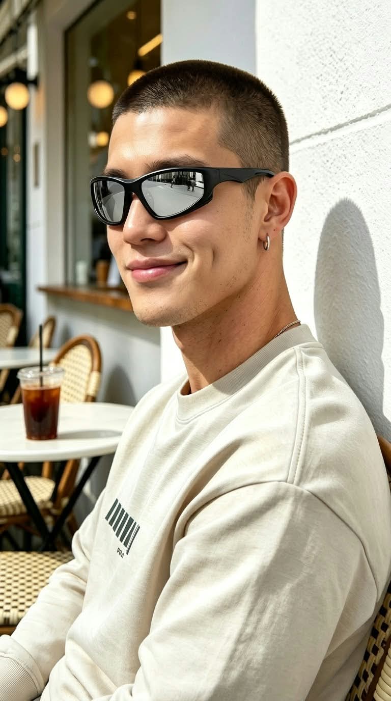 Throwback Buzz-Cut Café Portrait