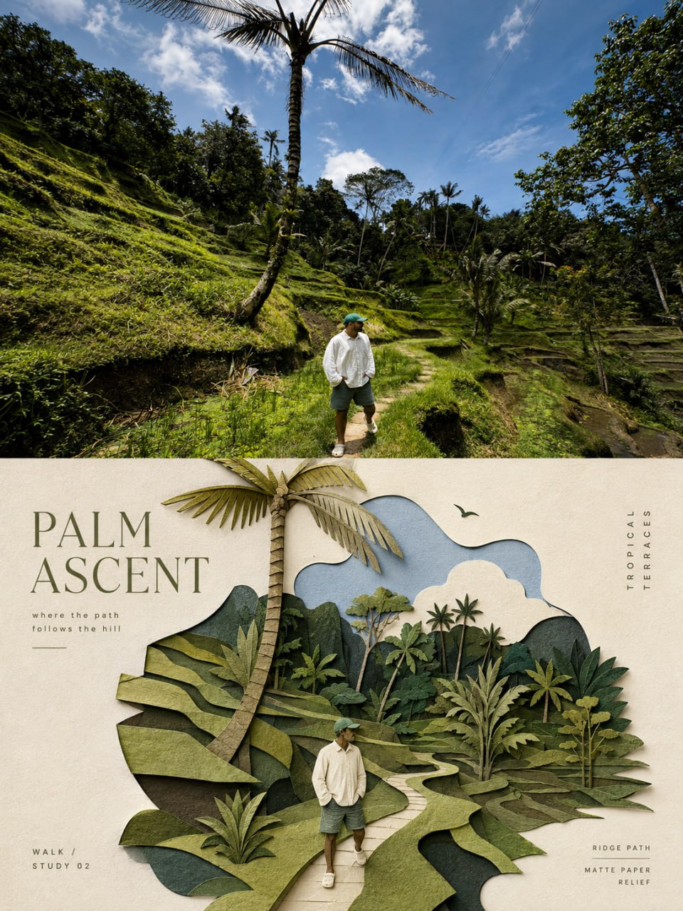 Split Photo and Paper-Cut Editorial Poster
