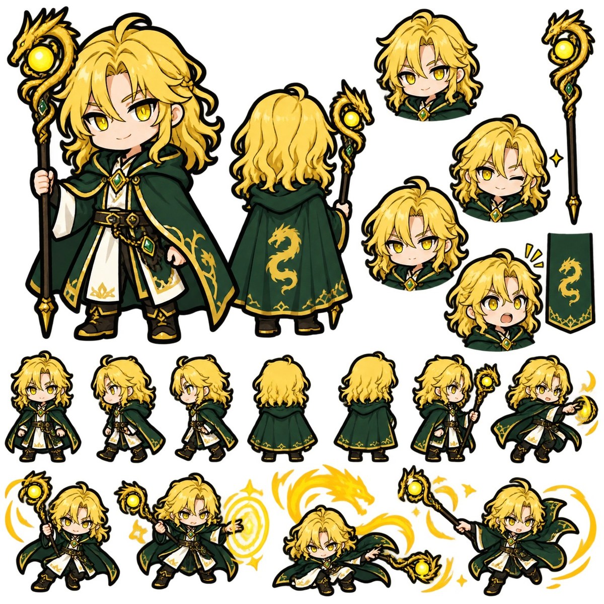 2D Fantasy Game Character: Gold Dragon Wizard
