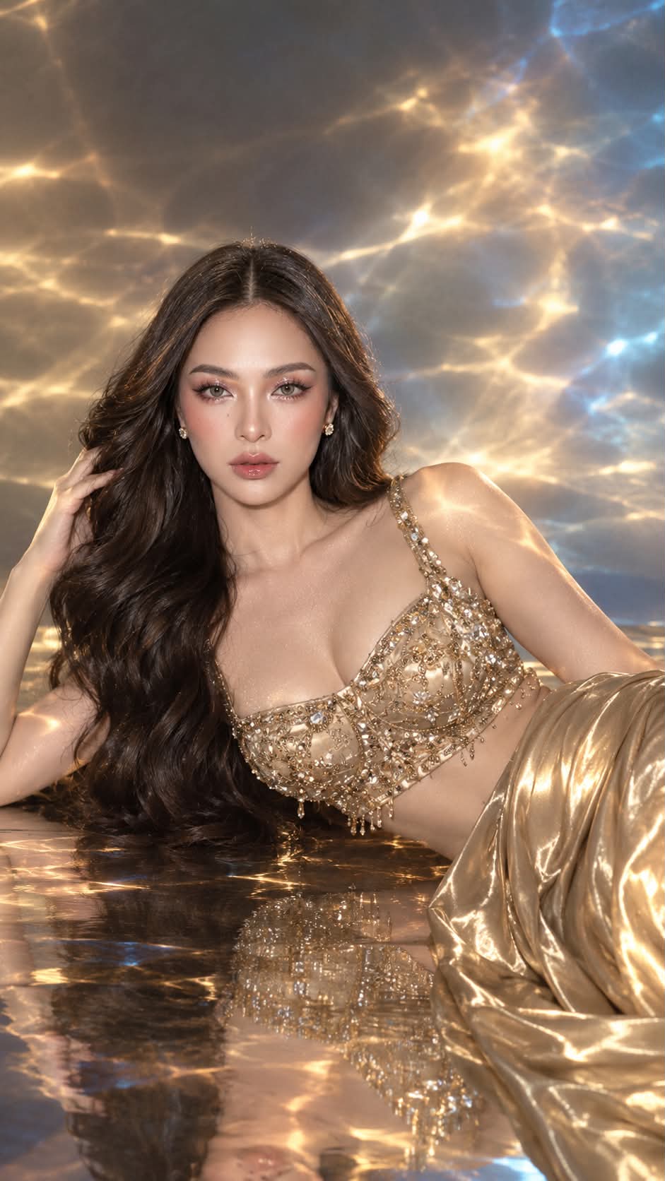 Golden Water-Reflection Editorial Portrait