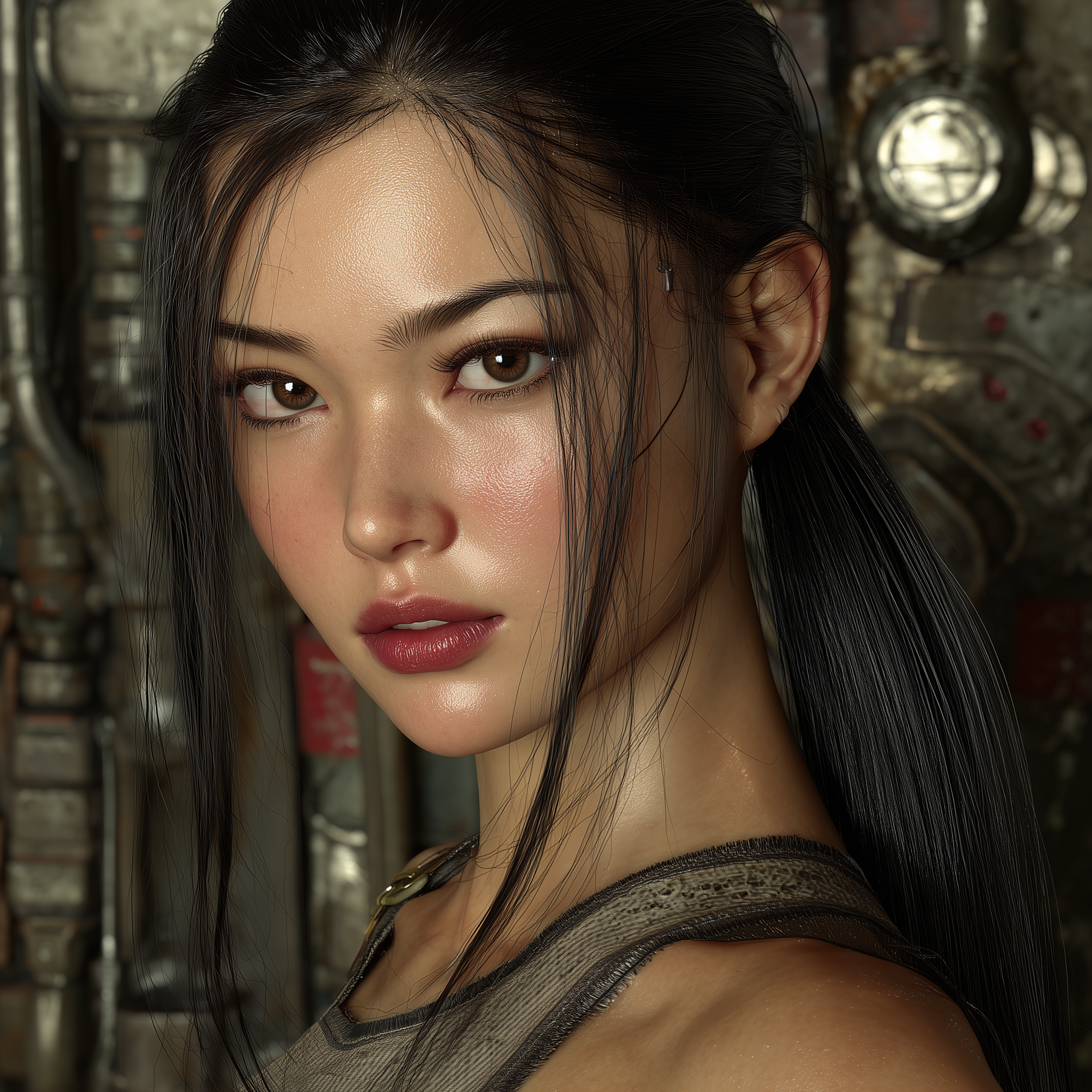 Photorealistic Portrait in a Steamy Sci-Fi Workshop