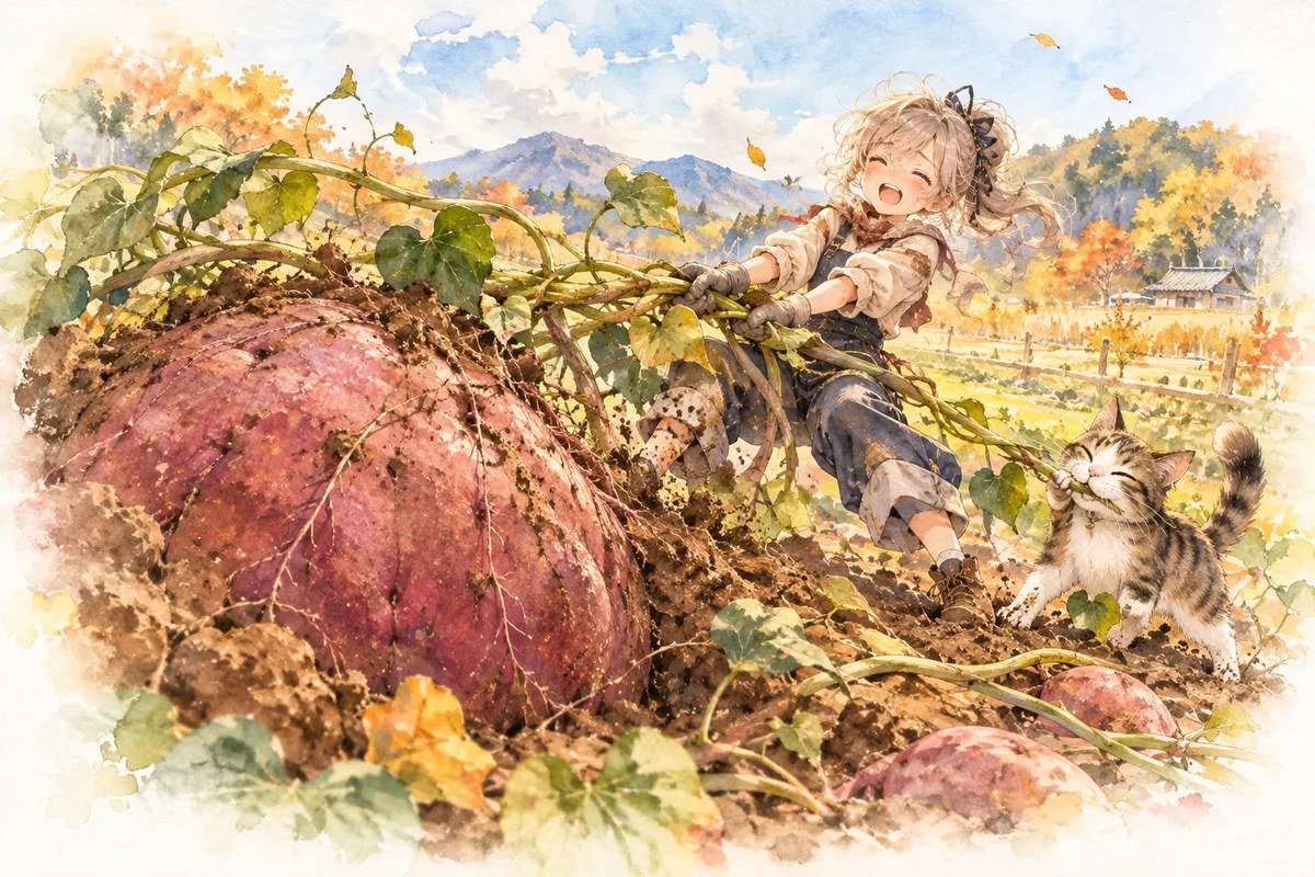 Giant Sweet Potato Harvest in Watercolor