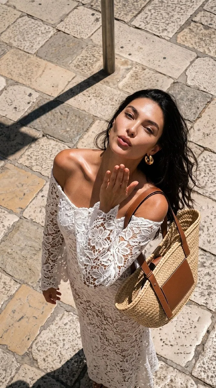 Sunny Street Portrait in White Lace