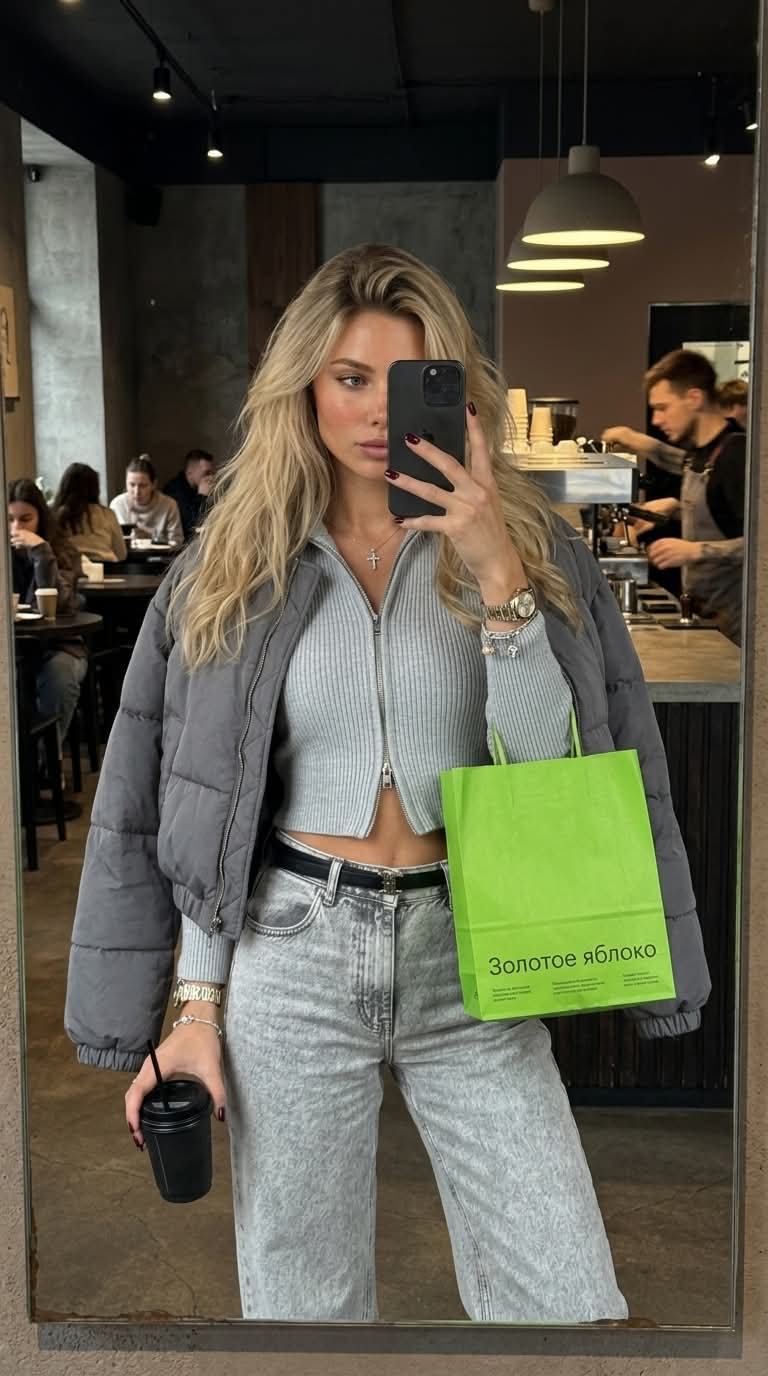 Realistic Coffee-Shop Mirror Selfie output 1