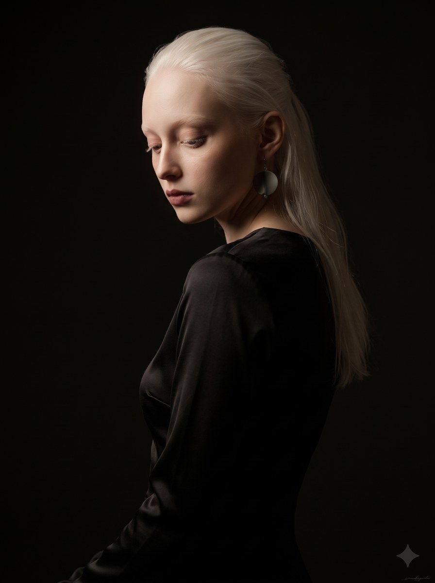 Cinematic Chiaroscuro Fashion Portrait output 1