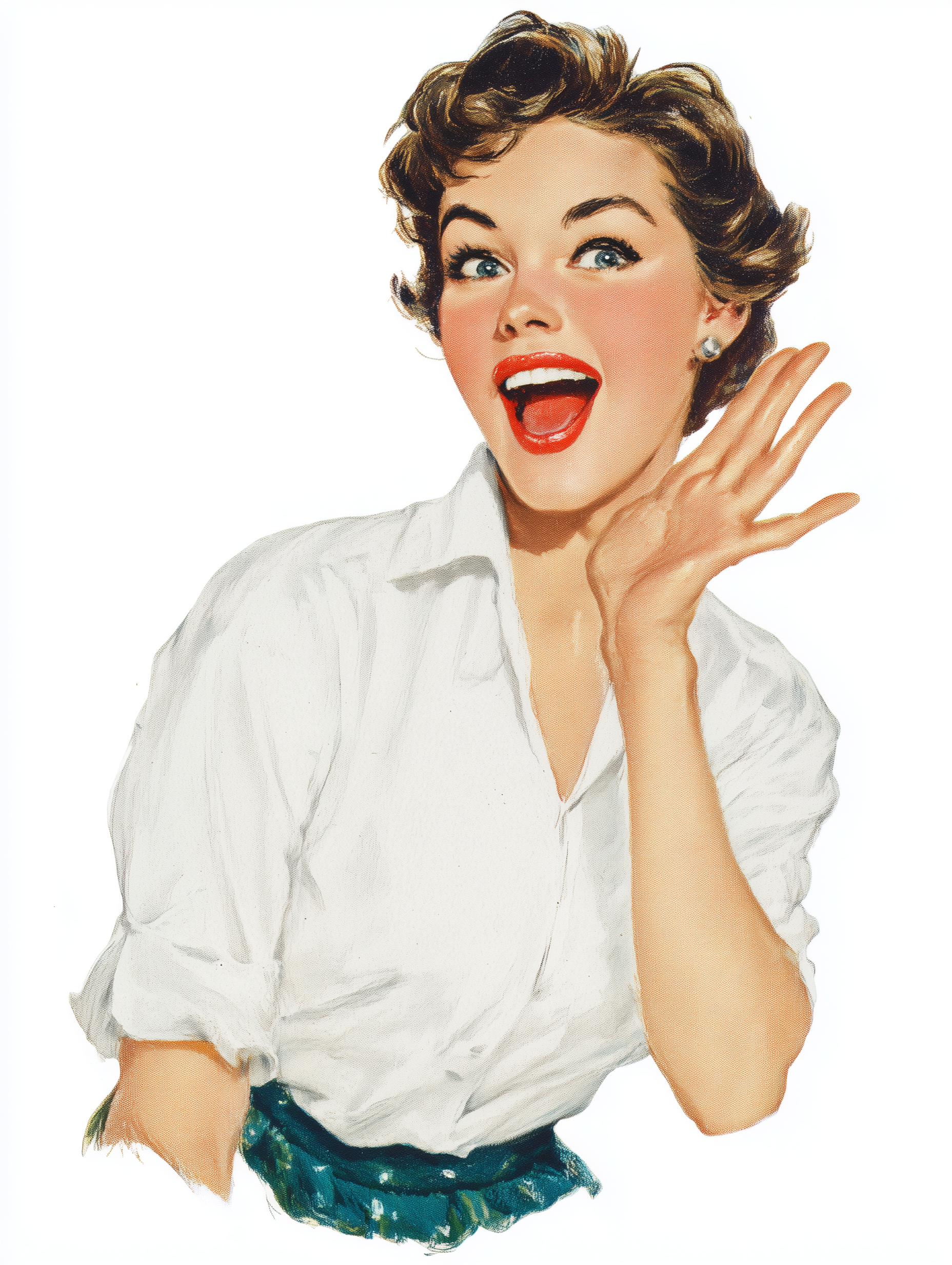 Excited Woman Announcing Something in Comic Advertising Style