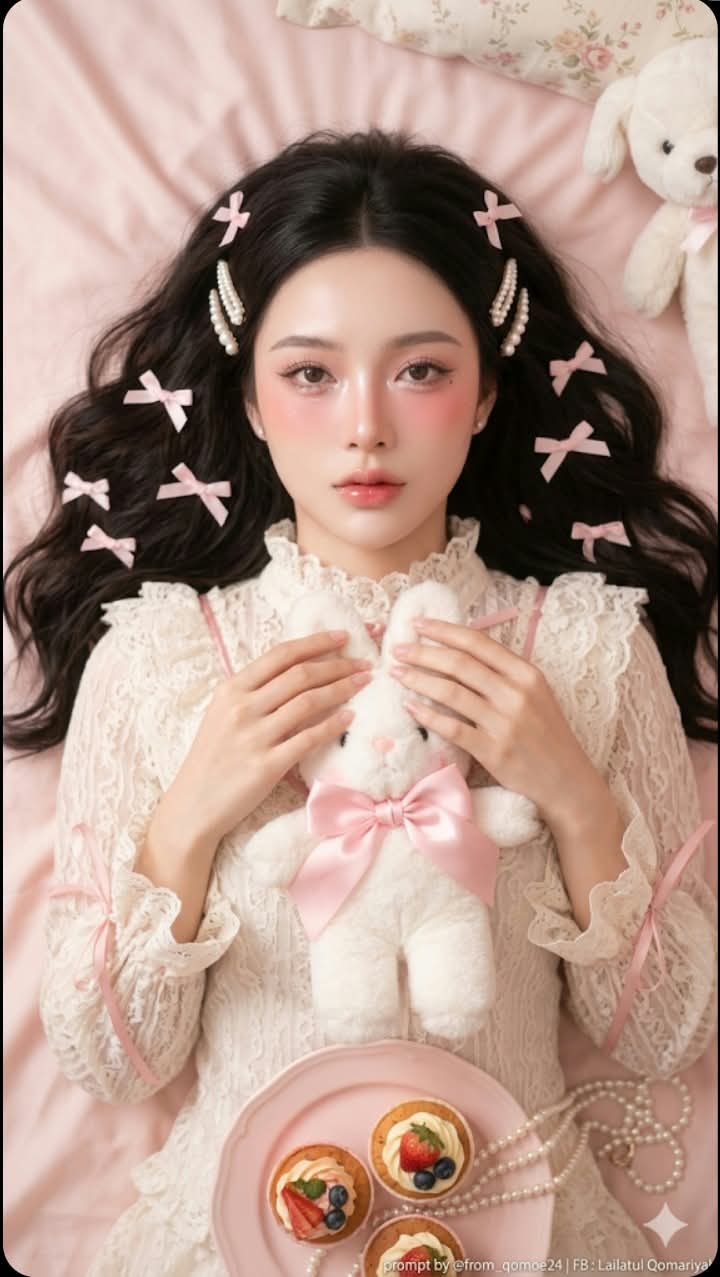 Dreamy Coquette Portrait with a Plush Bunny output 2
