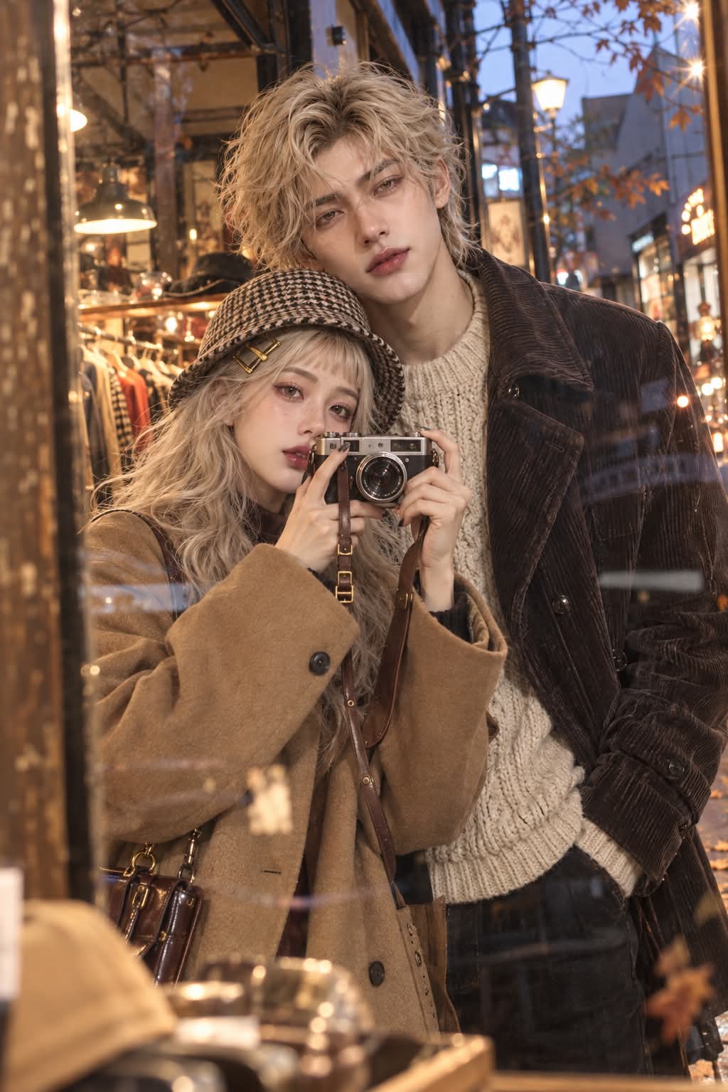 Autumn Couple Reflected in a Shimokitazawa Vintage Shop Window