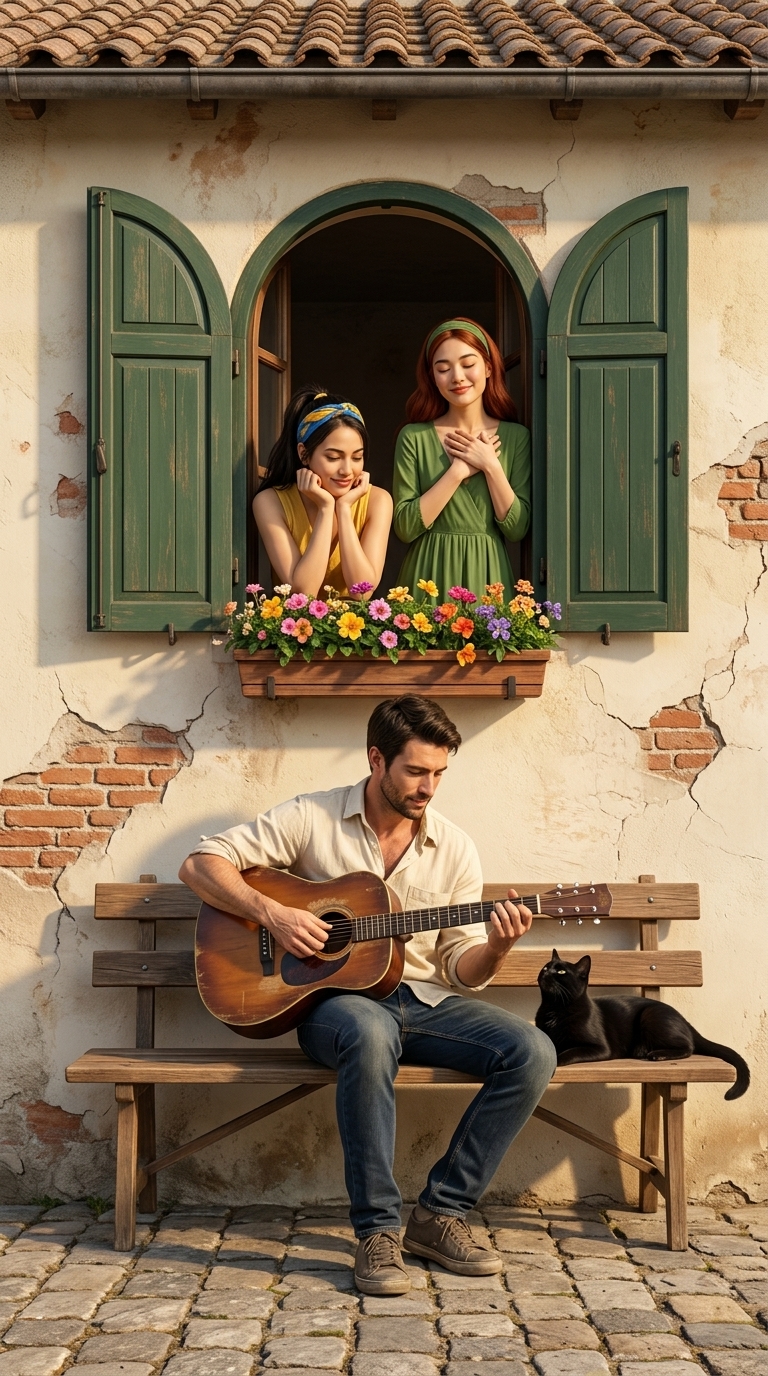 A Young Man Serenading a Mediterranean Courtyard output 2