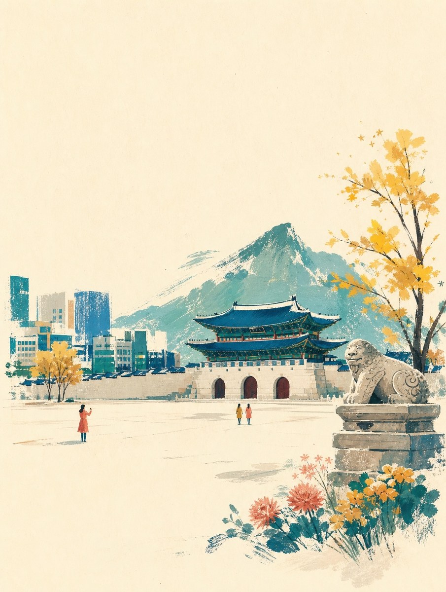 Minimal Hand-Painted Landmark Illustration output 1