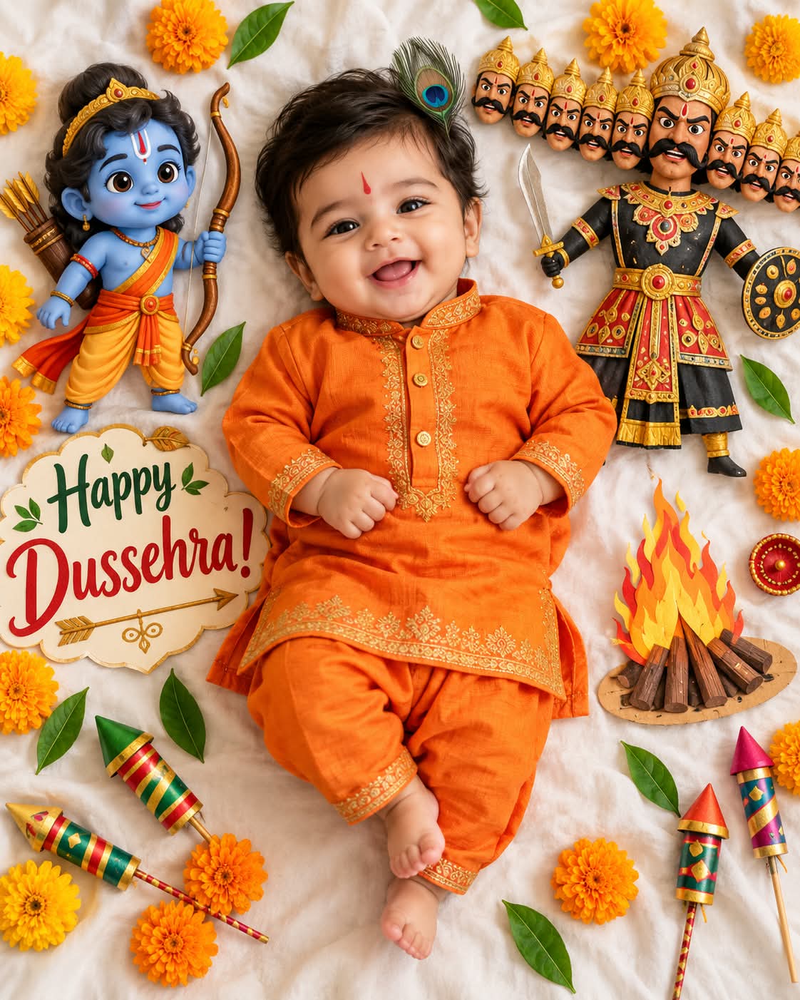 Newborn Baby Boy Happy Dussehra Portrait